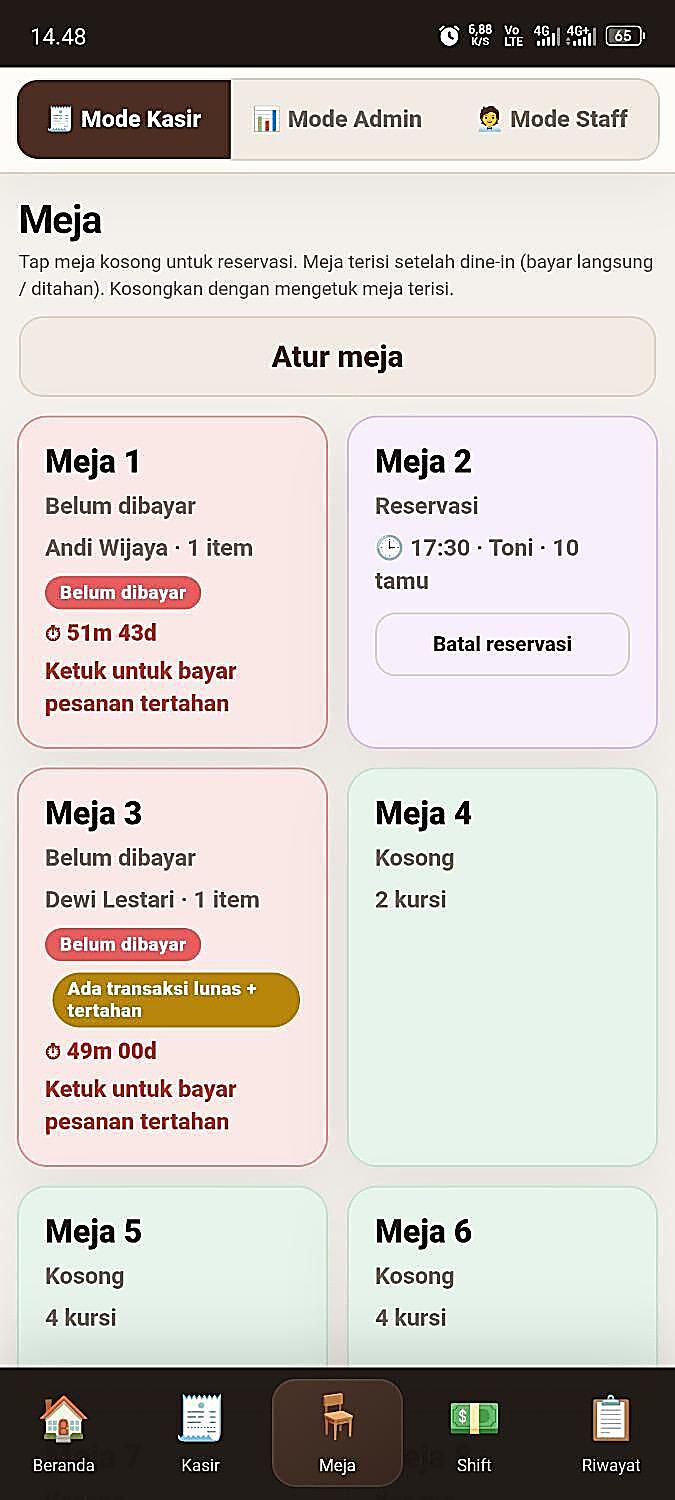 Peta meja HarPOS dengan timer pesanan